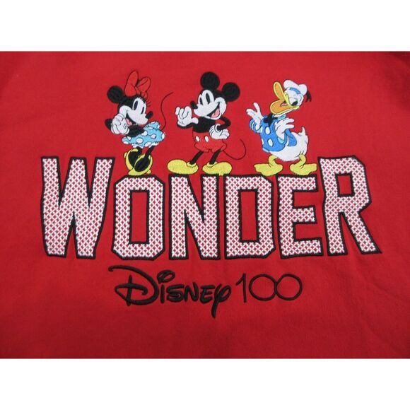 Disney Sweater Womens Adult Extra Large Red Wonder Logo Crop Crew Pullover - Picture 7 of 11